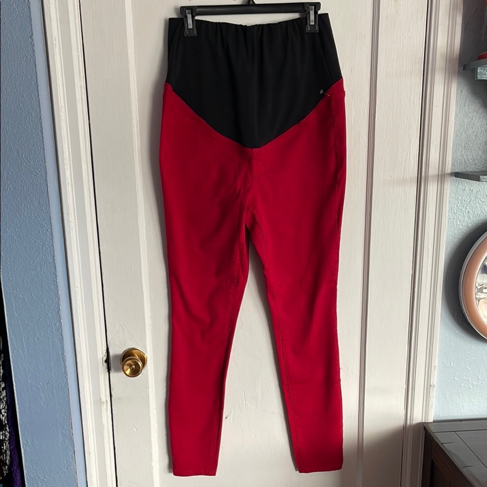 Maurice’s Maternity Red Pants Small Full Belly Panel Skinny Stretch Jeans Nwot S